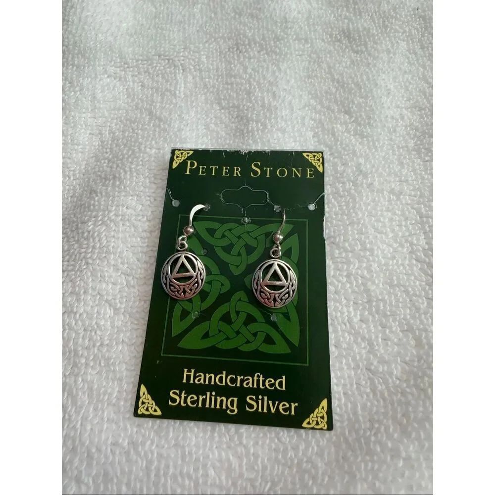 Peter Stone Sterling Silver Celtic AA Symbol Recovery 925 Earrings Sobriety